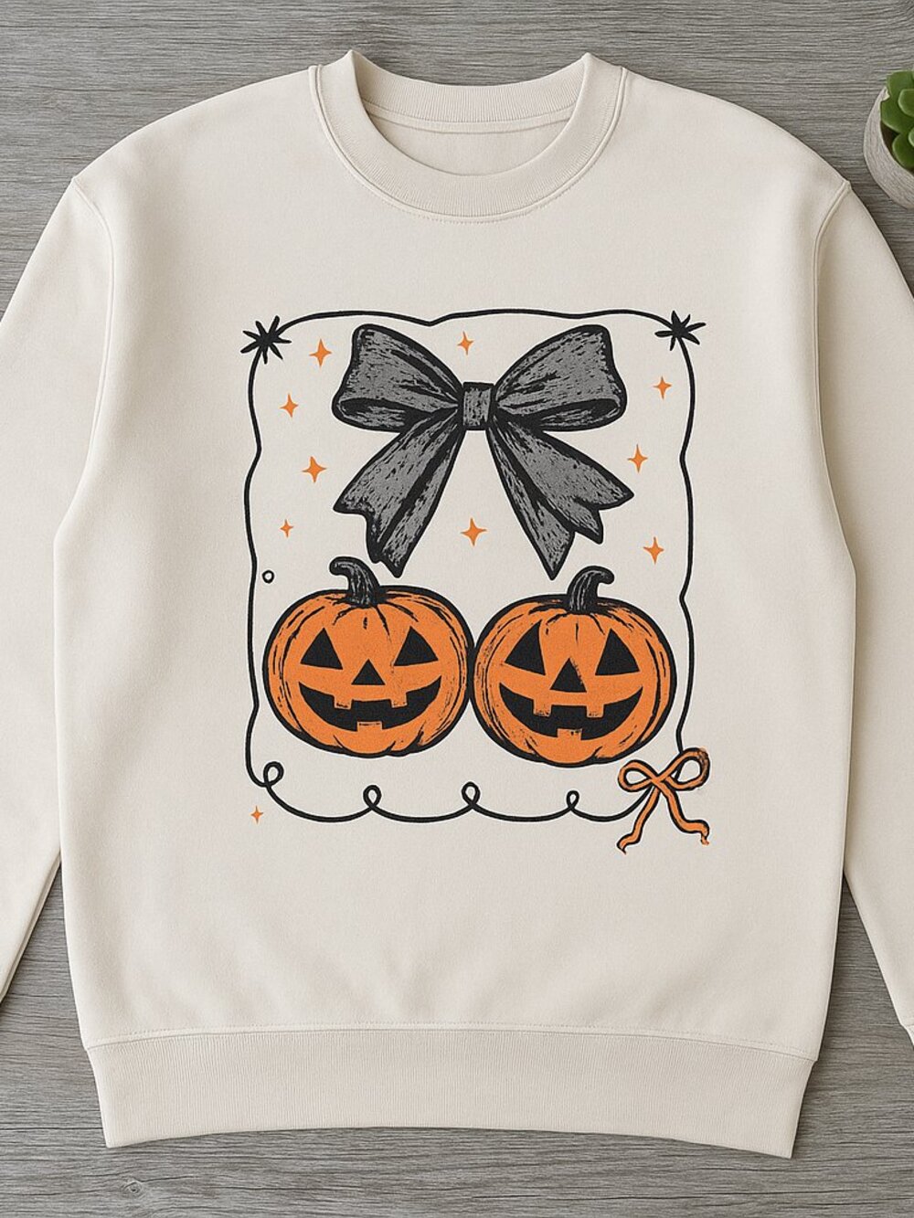 Halloween Pumpkin Bow Crewneck Sweatshirt, Cute Spooky Season Fall Pullover
